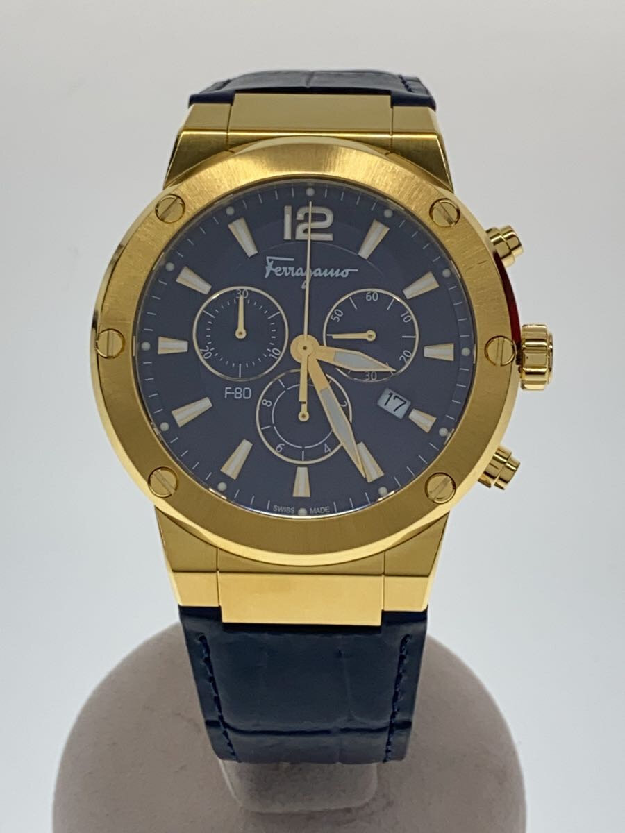 【中古】Salvatore Ferragamo◆クォーツ腕時計/--/レザー/NVY/NVY【服飾雑貨他】