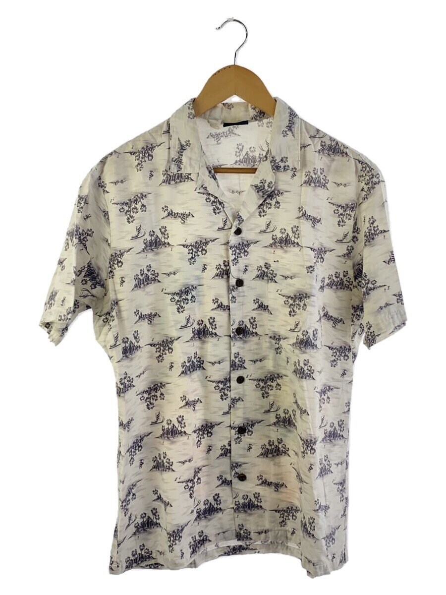 【中古】KENNINGTON◆半袖シャツ/M/コットン/WHT/総柄【メンズウェア】