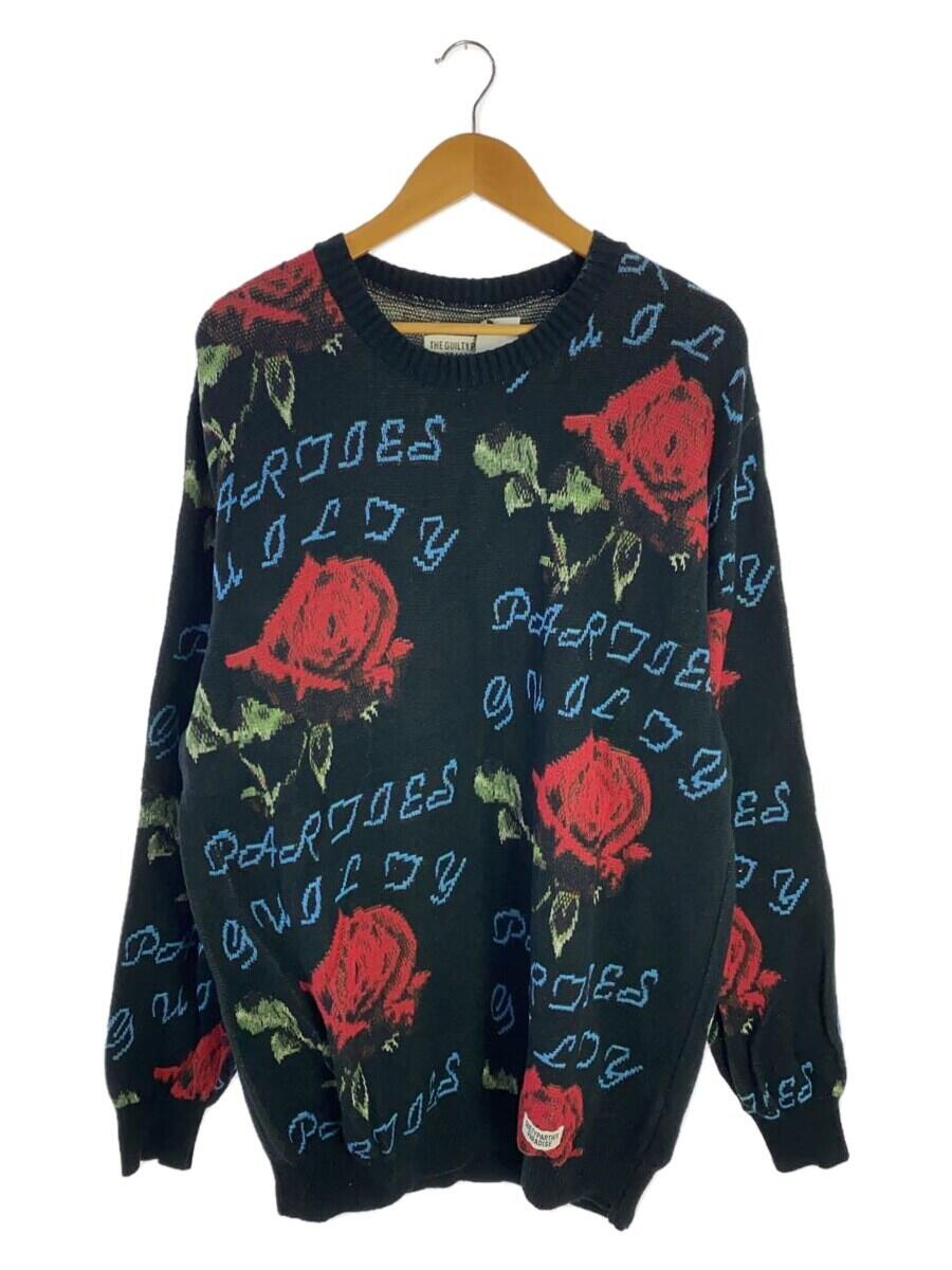 WACKO MARIA◆KNIT JACQUARD SWEATER/セーター(厚手)/L/コットン/BLK/総柄