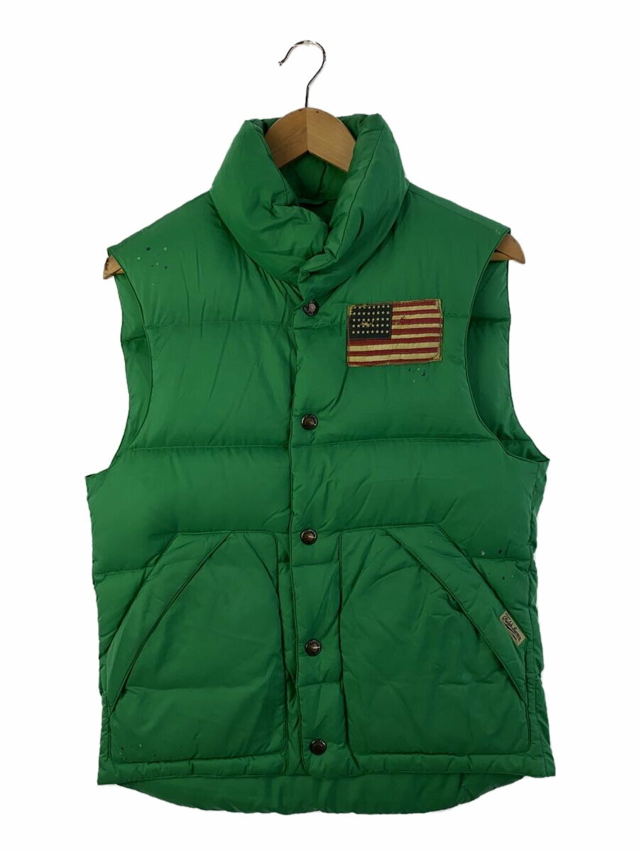 【中古】POLO RALPH LAUREN◆ダウンベスト/S/ポリエステル/GRN/国旗パッチ/状態考慮【メンズウェア】