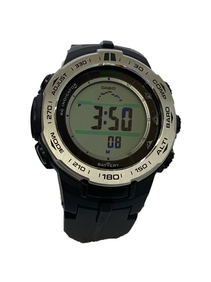 【中古】CASIO◆ソーラー腕時計・PROTREK/デジタル/ラバー/グレー/ブラック【服飾雑貨他】