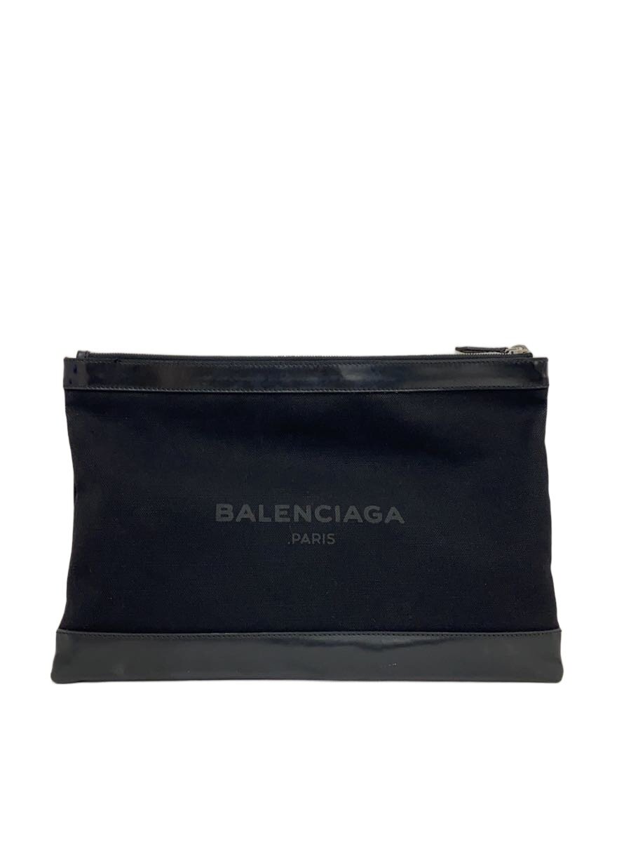 【中古】BALENCIAGA◆ロゴプリントクラッチバッグ/キャンバス/BLK/プリント//【バッグ】