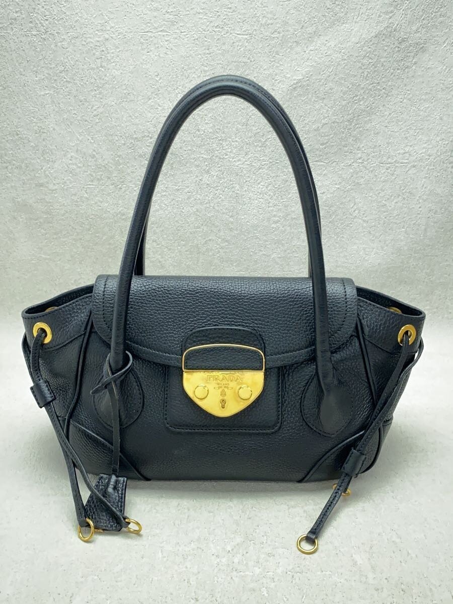 【中古】PRADA◆トートバッグ/レザー/ブラック/BR3207【バッグ】