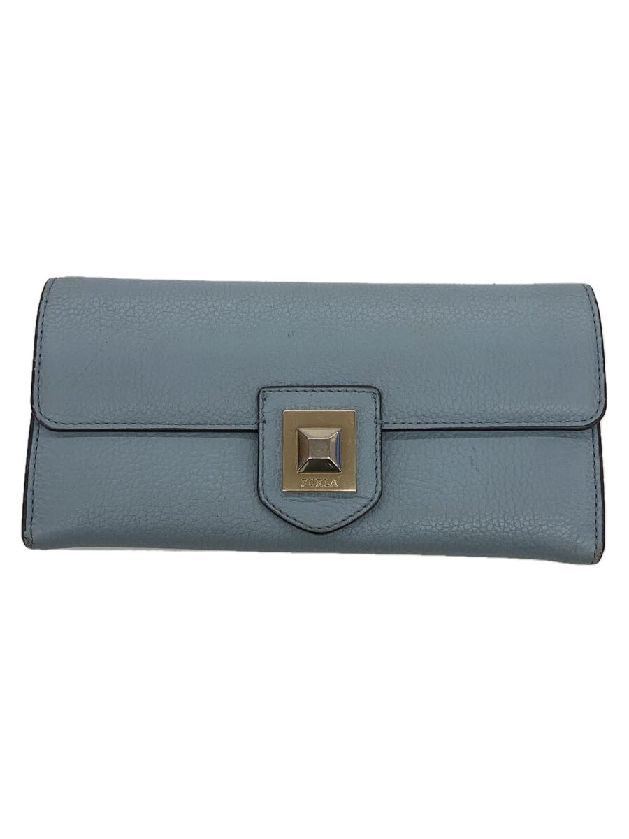 【中古】FURLA◆長財布/--/BLU/無地/レ