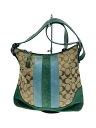 【中古】COACH◆シグネチャー_ストライプ/ショルダーバッグ/キャンバス×スウェード/GRN/総柄/6878//【バッグ】