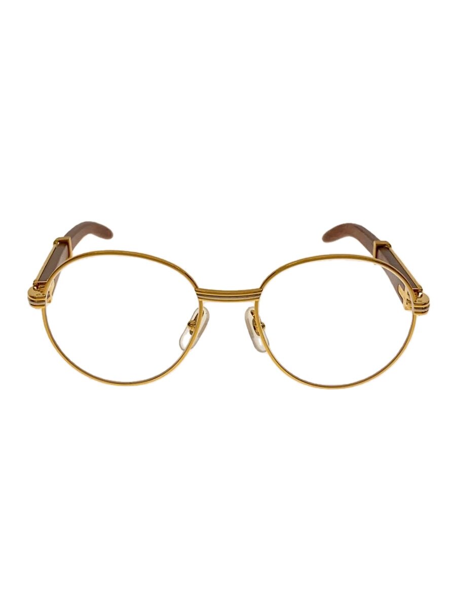 Glasses - 【中古】Cartier◆OLD_Cartier/トリニティ ウッドテンプルボストンメガネ/眼鏡/メタル/GLD/ガラスレンズ【服飾雑貨他】