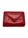 【中古】BALENCIAGA◆ペーパー/3つ折り財布/レザー/RED/無地/使用感有【服飾雑貨他】