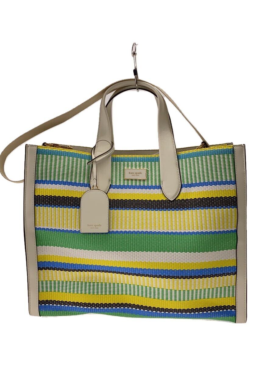 KATE SPADE - 【中古】kate spade new york◆ウーブンストライプ/ラージトート/トートバッグ/--/GRN/ストライプ//【バッグ】
