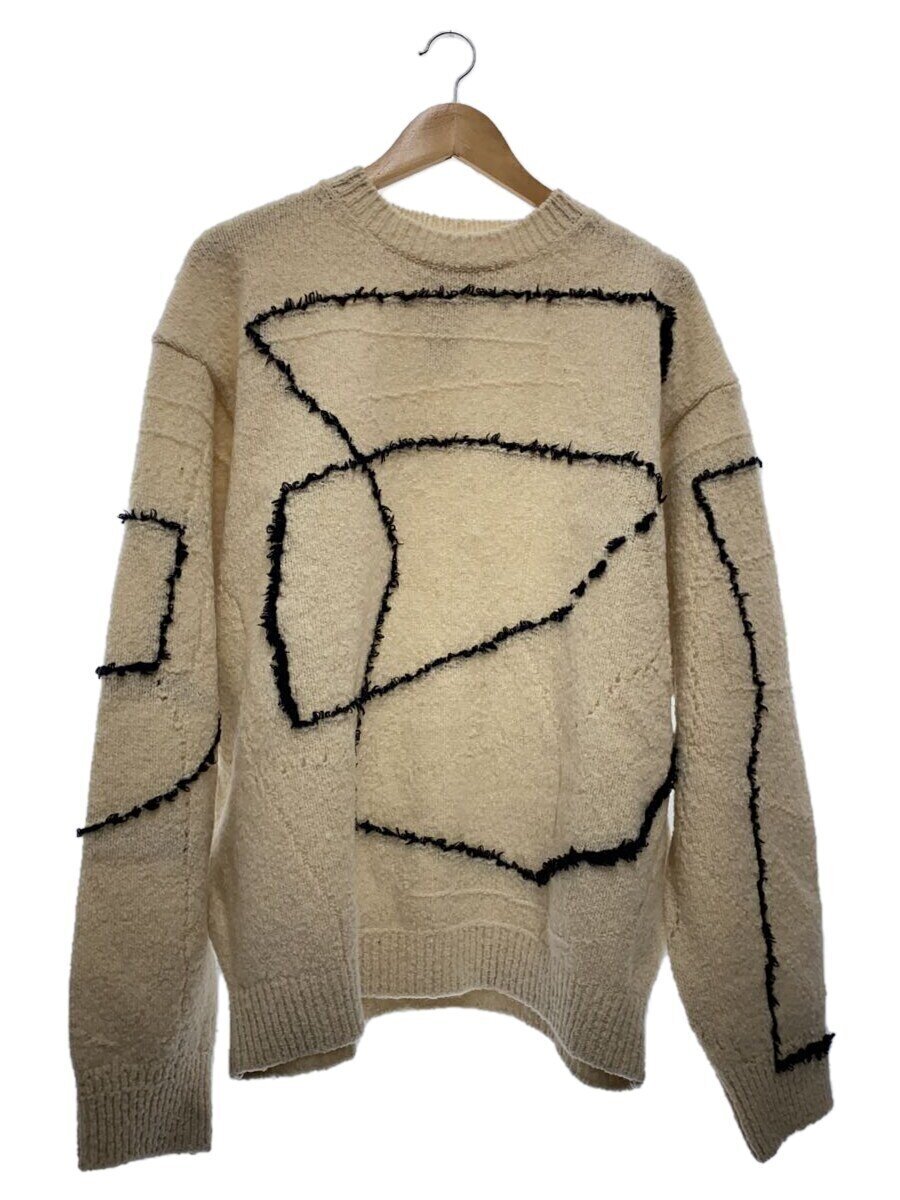 YOKE◆23AW/CONTINUOUS LINE EMBROIDERY SWEATE/3/ウール/IVO/YK23FW05815