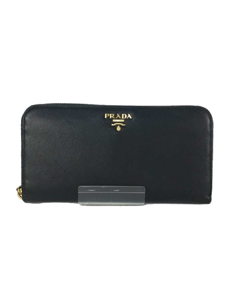 【中古】PRADA◆長サイフ/レザー/BLK/メンズ【服飾雑貨他】