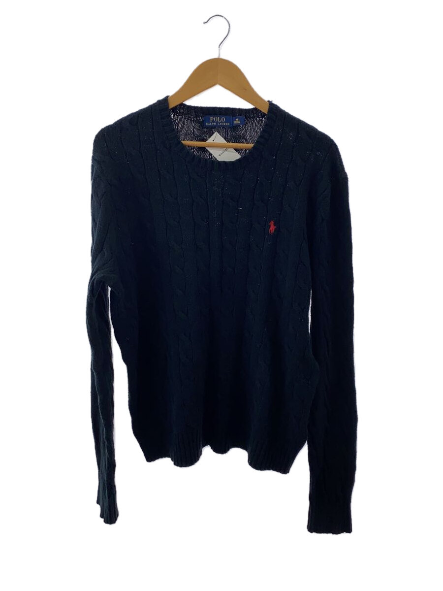 【中古】POLO RALPH LAUREN◆ニット・セーター(厚手)/M/コットン/BLK/無地【メンズウェア】