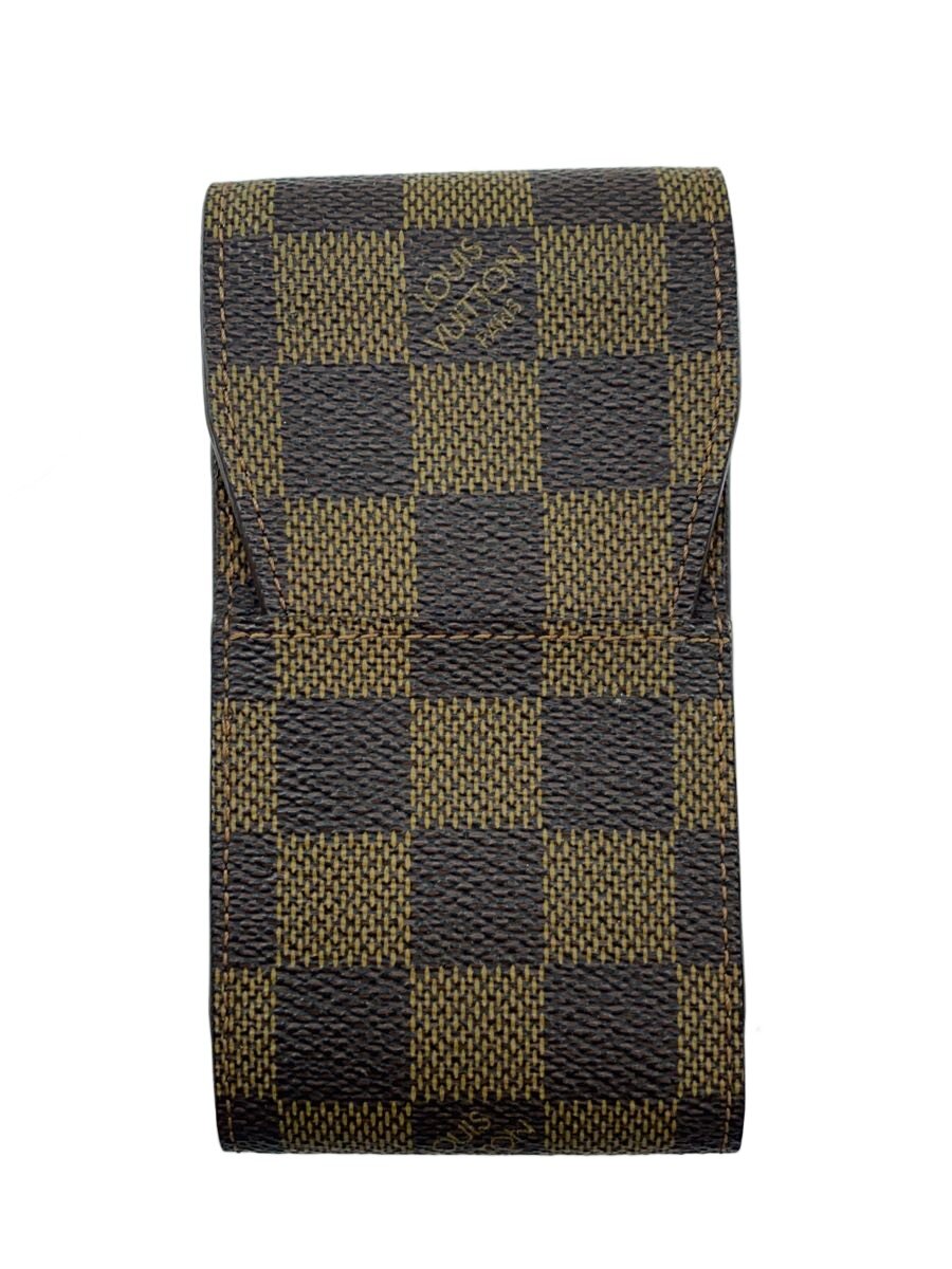【中古】LOUIS VUITTON◆エテュイ・シガレット_ダミエ・エベヌ/レザー/BRW/レディース【服飾雑貨他】