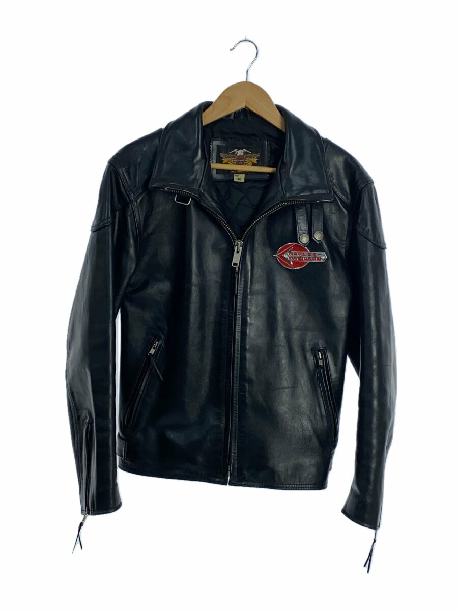 【中古】HARLEY DAVIDSON◆シングルライダースジャケット/M/レザー/BLK/無地【メンズウェア】