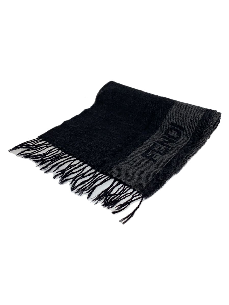 【中古】FENDI◆マフラー/ウール/ブラック/メンズ【服飾雑貨他】