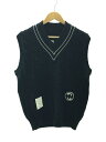 【中古】SEQUEL◆タグ付/KNIT VEST/ニットベスト(厚手)/M/ポリエステル/BLK/無地/SQ-22SS-KN【メンズウェア】