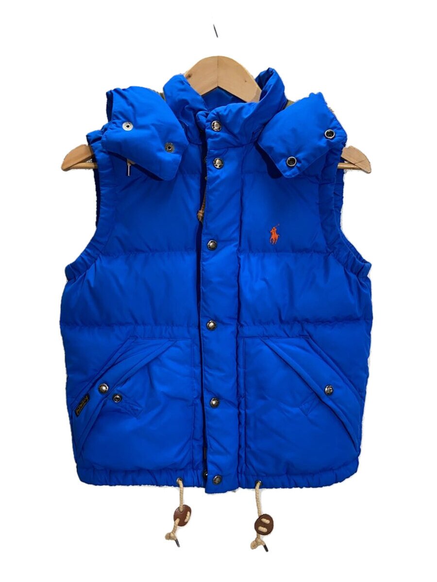 【中古】POLO RALPH LAUREN◆ダウンベスト/M/ポリエステル/BLU/無地//【レディースウェア】
