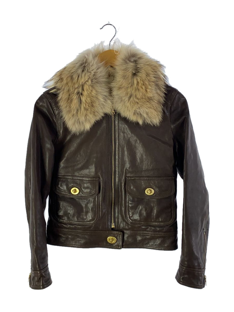 【中古】COACH◆レザージャケット・ブルゾン/2/レザー/BRW【レディースウェア】