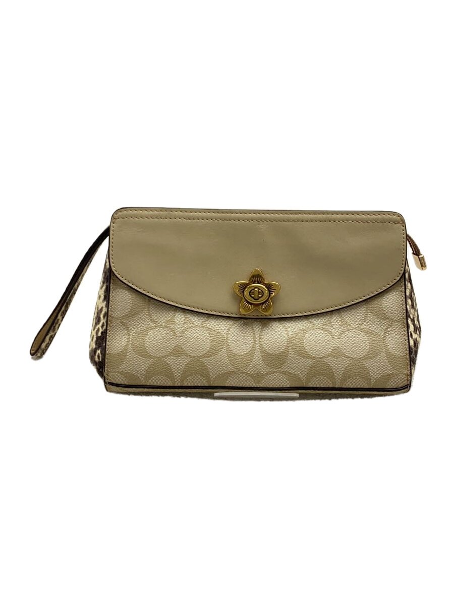 【中古】COACH◆クラッチバッグ/シグネチャー/PVC/BEG/総柄/F72997【バッグ】