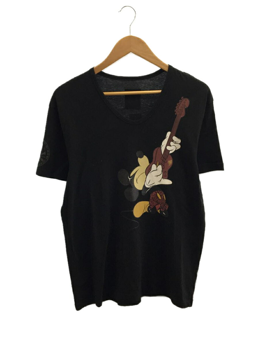 【中古】Roen◆Tシャツ/--/コットン/BLK/Disney/ミッキー/ギター/膝立ち【メンズウェア】