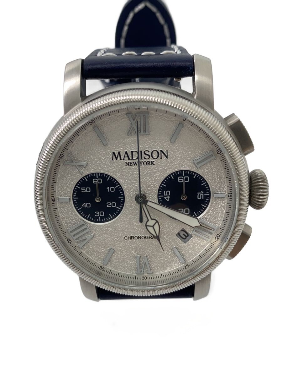【中古】MADISON/腕時計/アナログ/レザー/SLV/NVY/MA011009【服飾雑貨他】