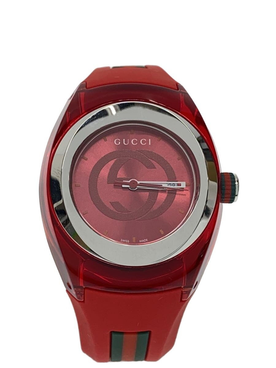 【中古】GUCCI◆クォーツ腕時計/アナログ/ラバー/RED/RED/137.1【服飾雑貨他】