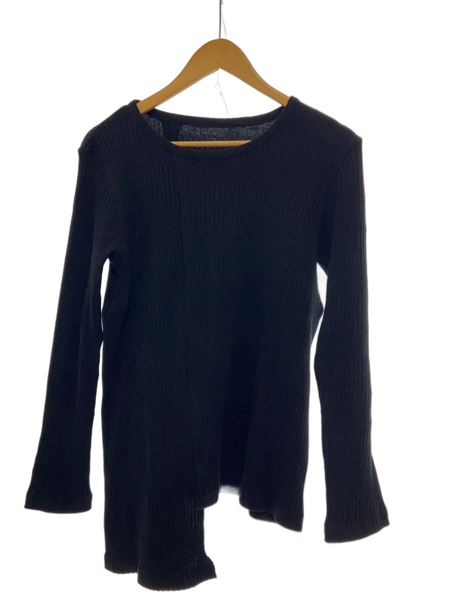 Y’s◆RANDOM RIB STRIPE ROUND NECK ASYMMETERIC T/2/コットン/BLK