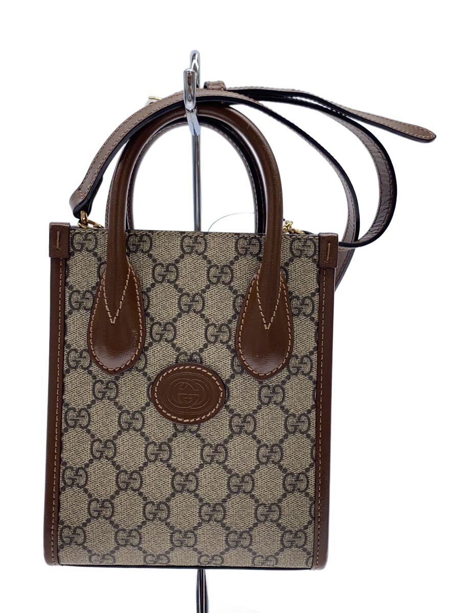 【中古】GUCCI◆ミニ・トートバッグ_インターロッキングG_GGスプリーム/レザー/BRW/総柄//【バッグ】