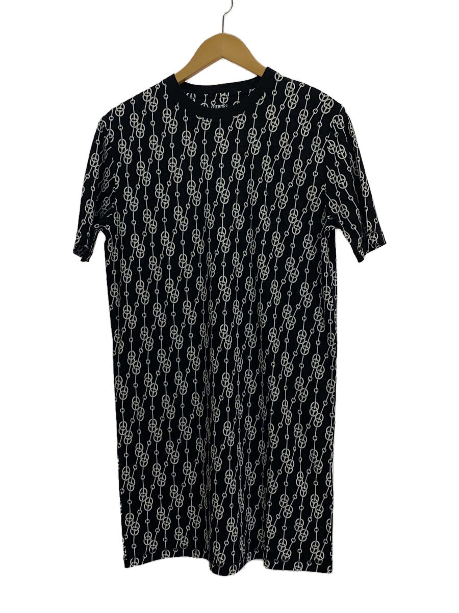 【中古】HERMES◆タグ付/22SS/半袖ワンピース/40/コットン/ブラック/総柄/2E4501DG【レディースウェア】