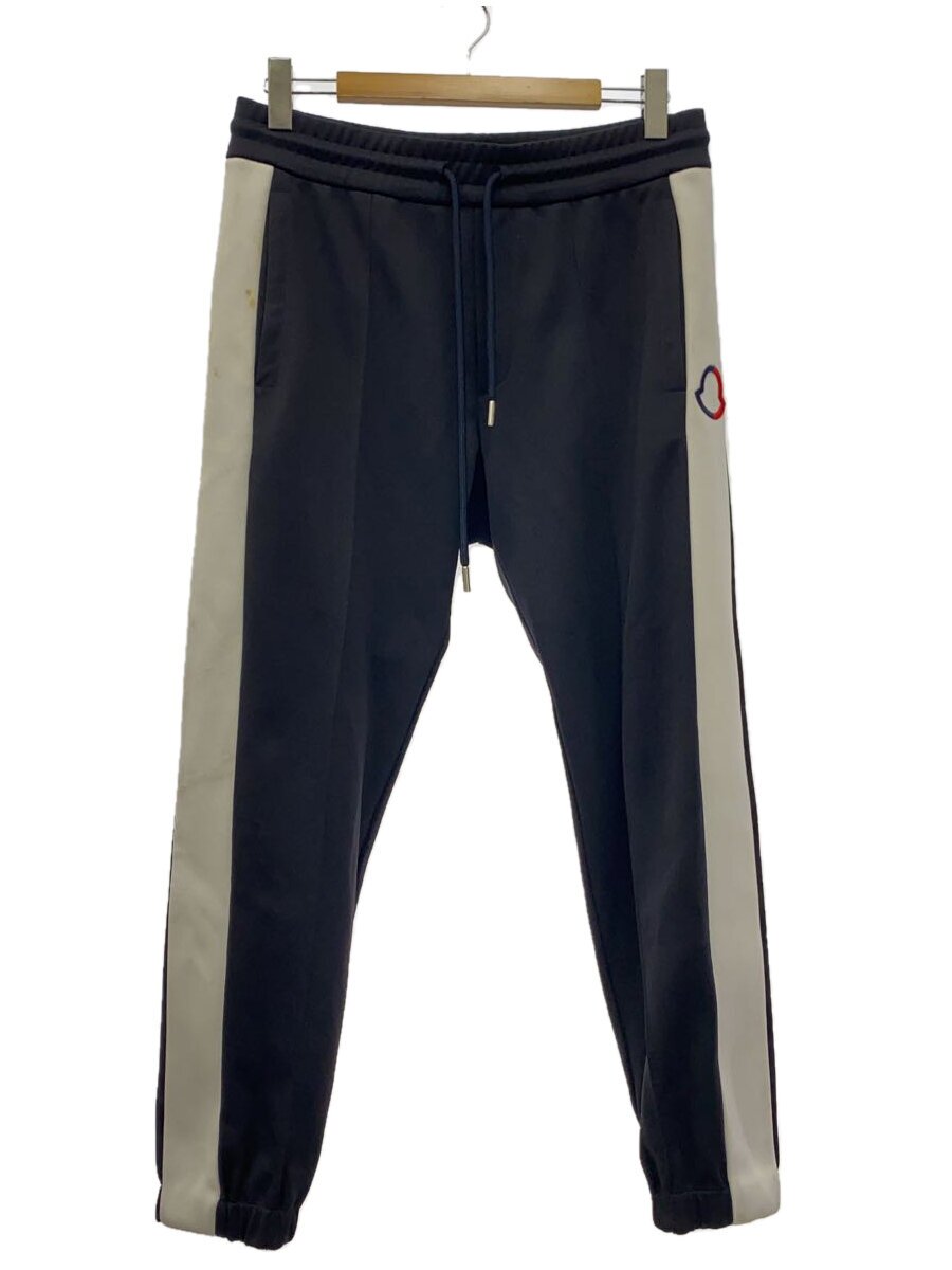 【中古】MONCLER◆トラックパンツ/サイドライン/ロゴマーク/ボトム/M/ポリエステル/BLK【メンズウェア】