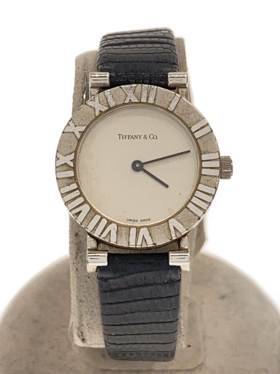 Other - 【中古】TIFFANY&Co.◆アトラス/クォーツ腕時計/アナログ/レザー/ホワイト/ブラック/シルバー/D286753/社外ベルト【服飾雑貨他】