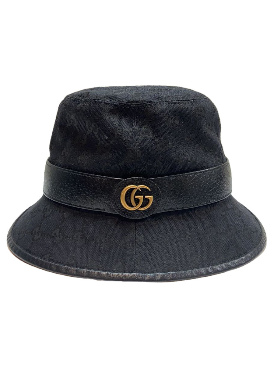 【中古】GUCCI◆ダブルG/GGキャンバスバケットハット/M/キャンバス/BLK/総柄/レディース【服飾雑貨他】