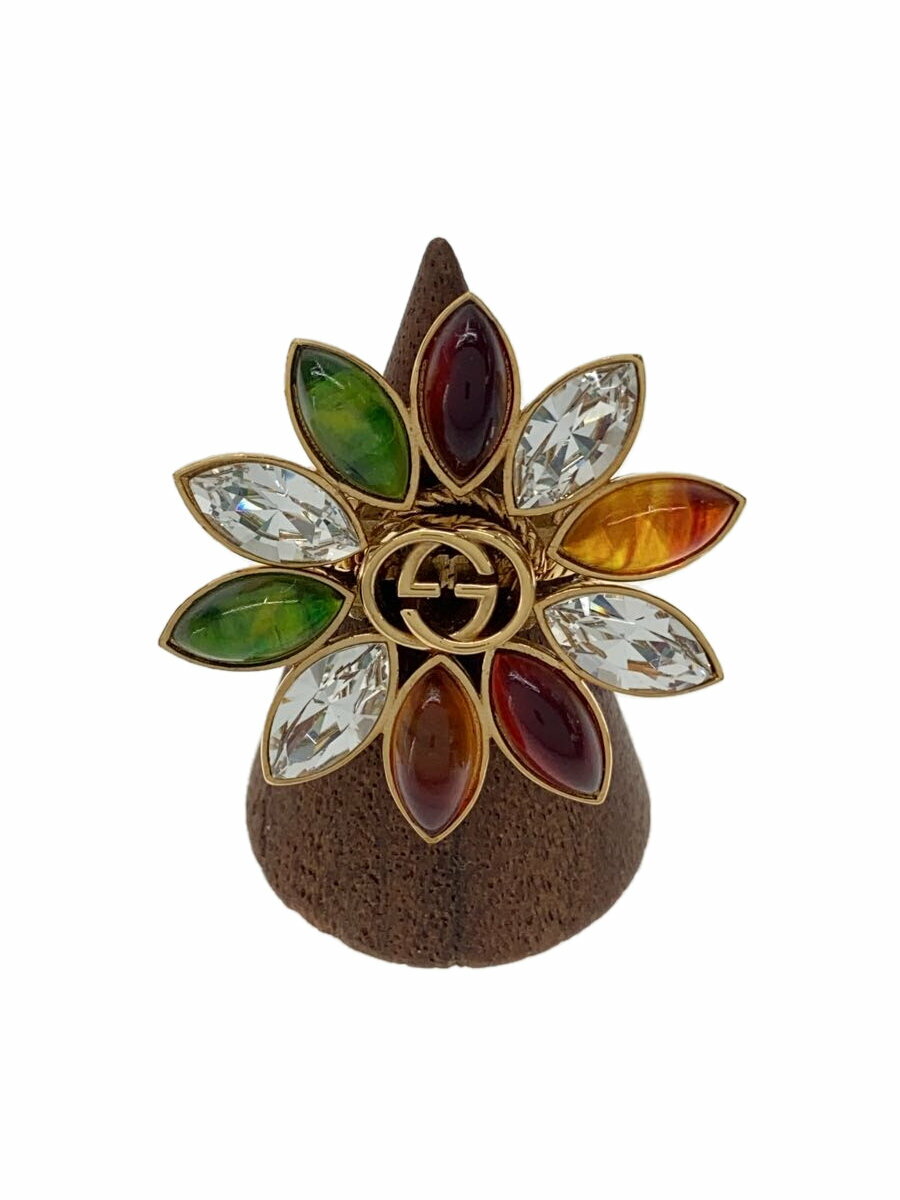 【中古】GUCCI◆3連フラワーリング/10号/ゴールド/石付/インターロッキングG【服飾雑貨他】