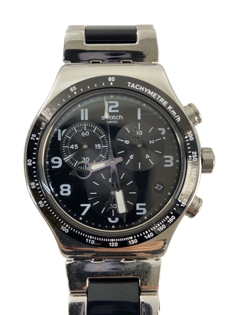 【中古】SWATCH◆クォーツ腕時計/アナログ/BLK/SLV【服飾雑貨他】