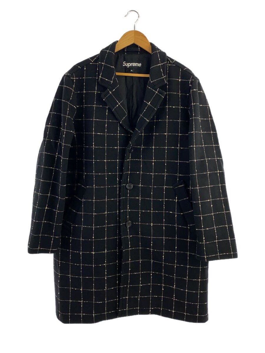 Supreme◆19AW/Wool Windowpane Overcoat/チェスターコート/XL/ウール/BLK/チェック//
