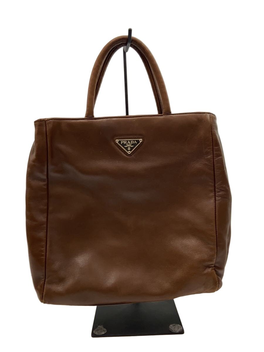 PRADA - 【中古】PRADA◆傷・角スレ・使用感有/状態考慮/ハンドバッグ/レザー/BRW/無地【バッグ】