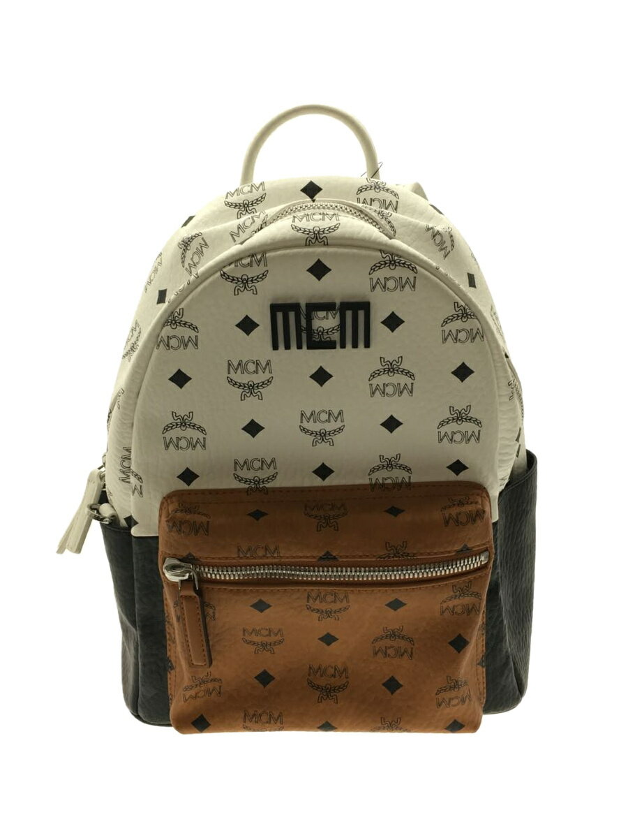 【中古】MCM◆21年モデル/MIX BACKPACK/リュック/バックパック/ホワイト/ブラウン/PVC/WHT/総柄【バッグ】