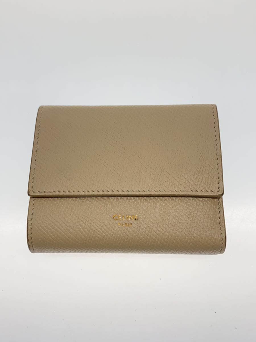 【中古】CELINE◆3つ折り財布/レザー/BEG/無地/レディース【服飾雑貨他】
