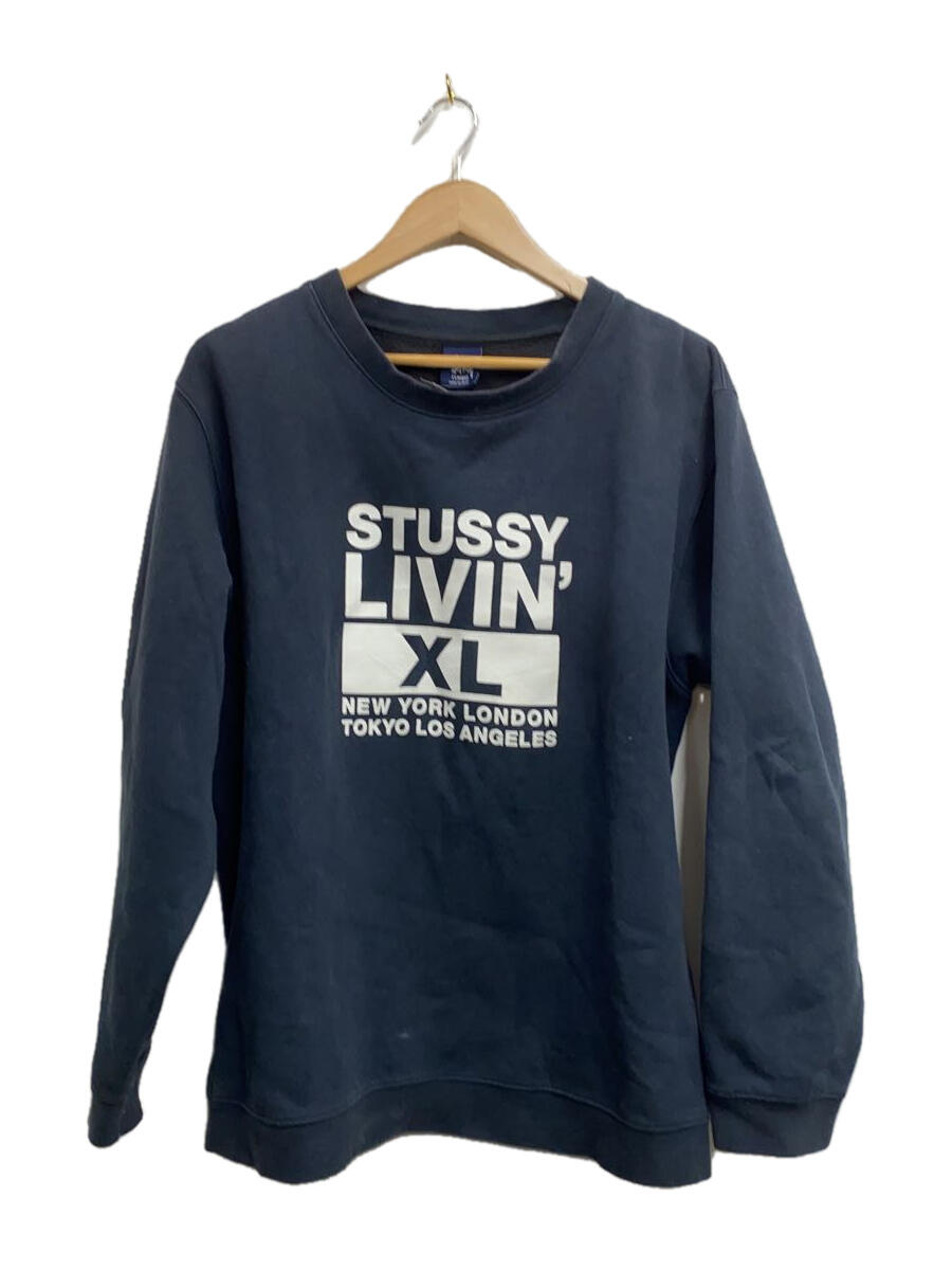 【中古】STUSSY◆90s/紺タグ/STUSSY LIVIN/スウェット/L/コットン/NVY【メンズウェア】