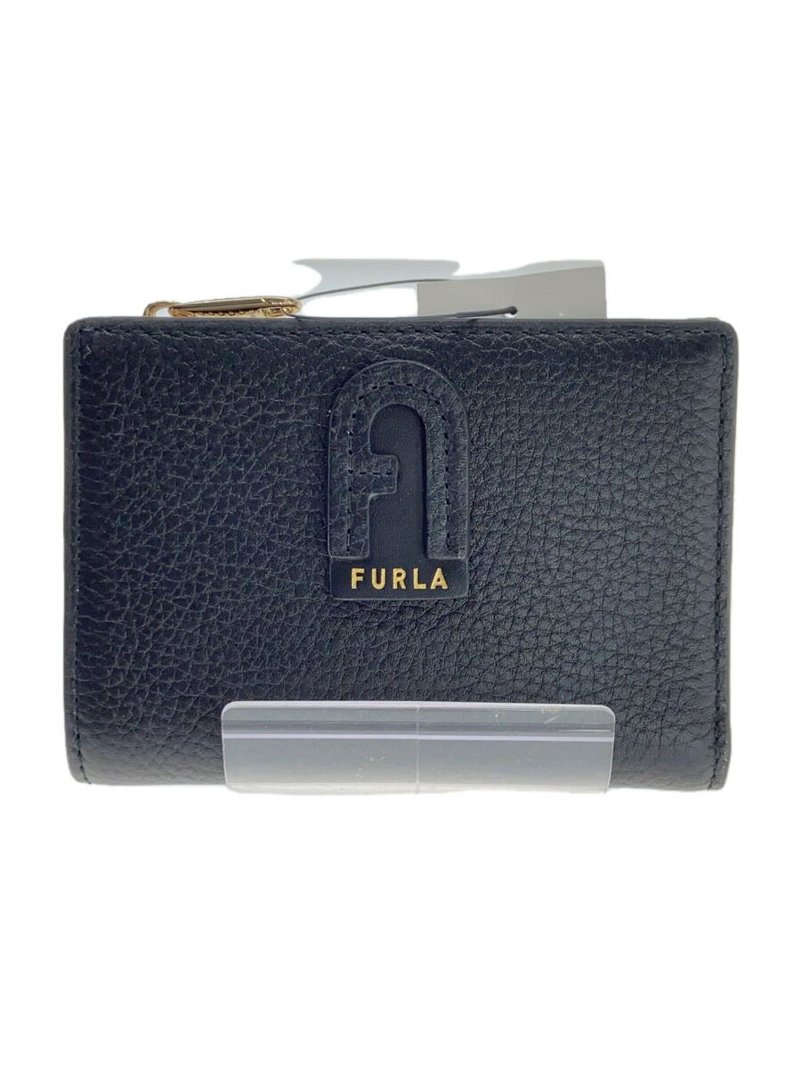 【中古】FURLA◆2つ折り財布/--/BLK/レ