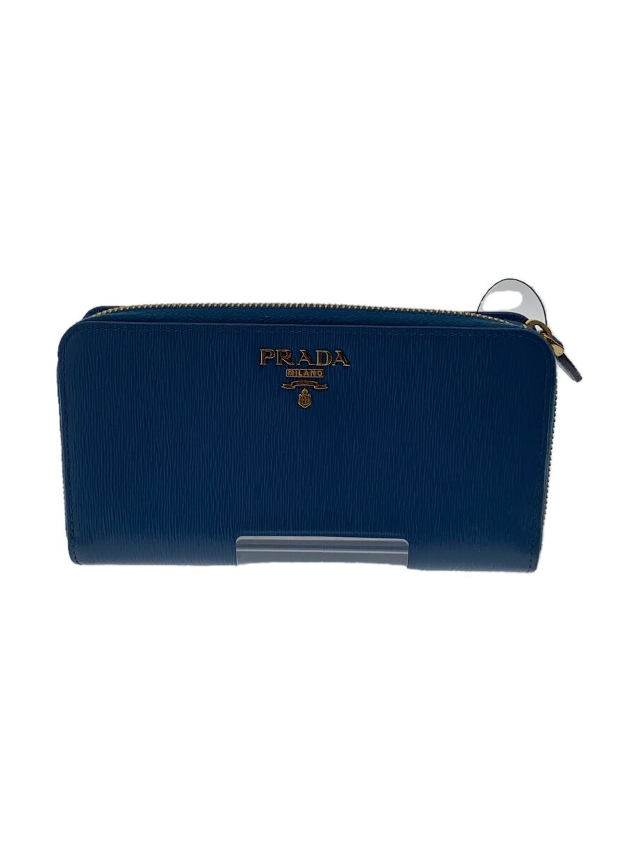 【中古】PRADA◆長財布/レザー/BLU/無地/レディース【服飾雑貨他】