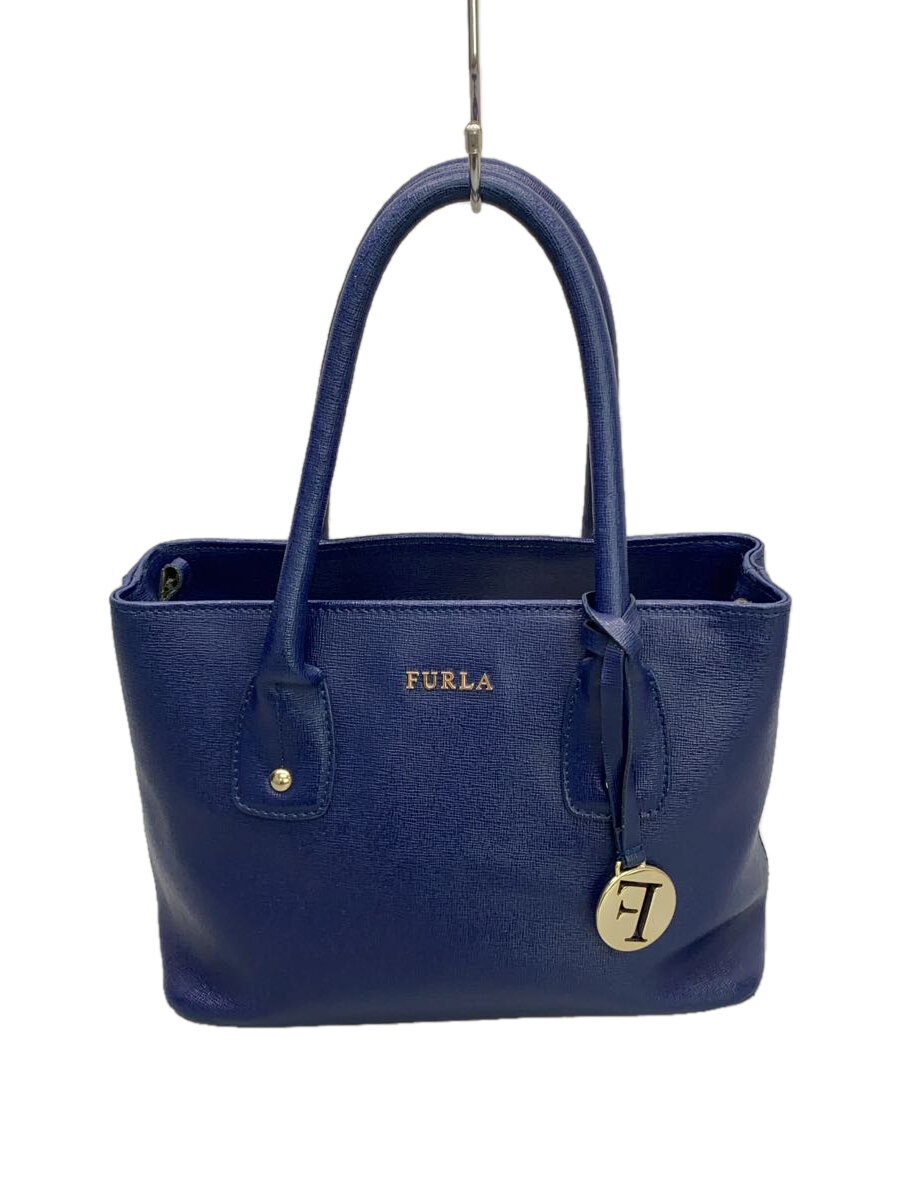 【中古】FURLA◆ハンドバッグ/レザー/NVY/無地【バッグ】