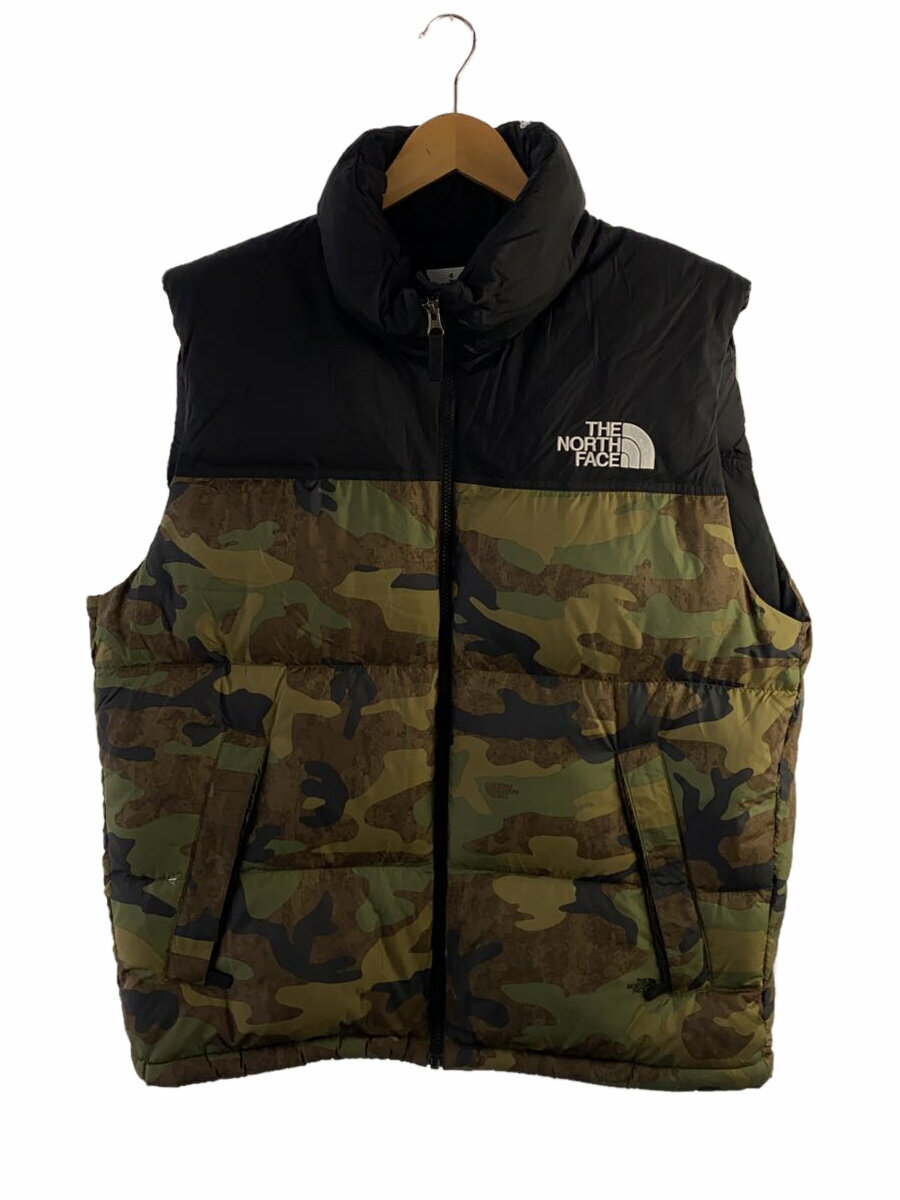 【中古】THE NORTH FACE◆ダウンベスト/XL/ナイロン/KHK/カモフラ/nd92339【メンズウェア】