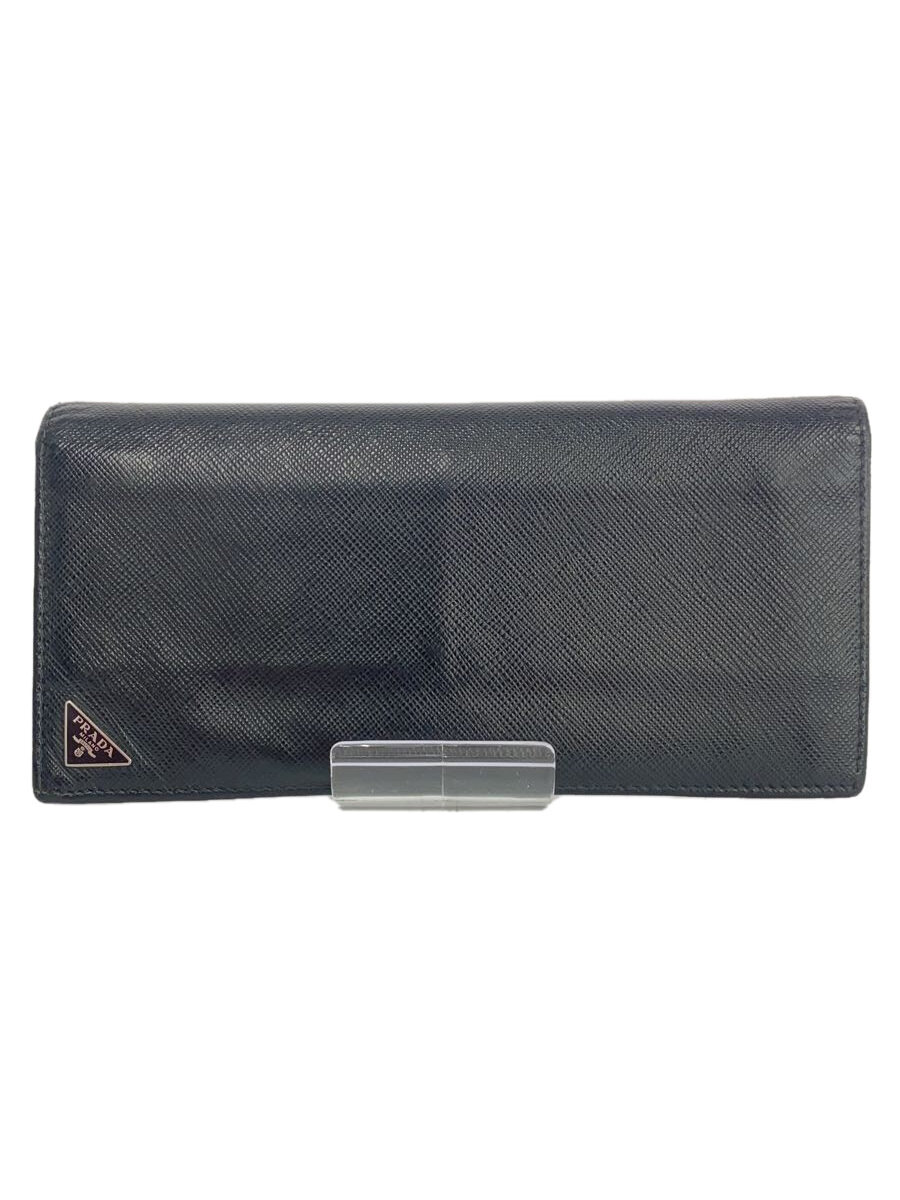 【中古】PRADA◆長財布/レザー/BLK/メンズ/サフィアーノ/トライアングルロゴ/ファスナー引手欠損【服飾雑貨他】