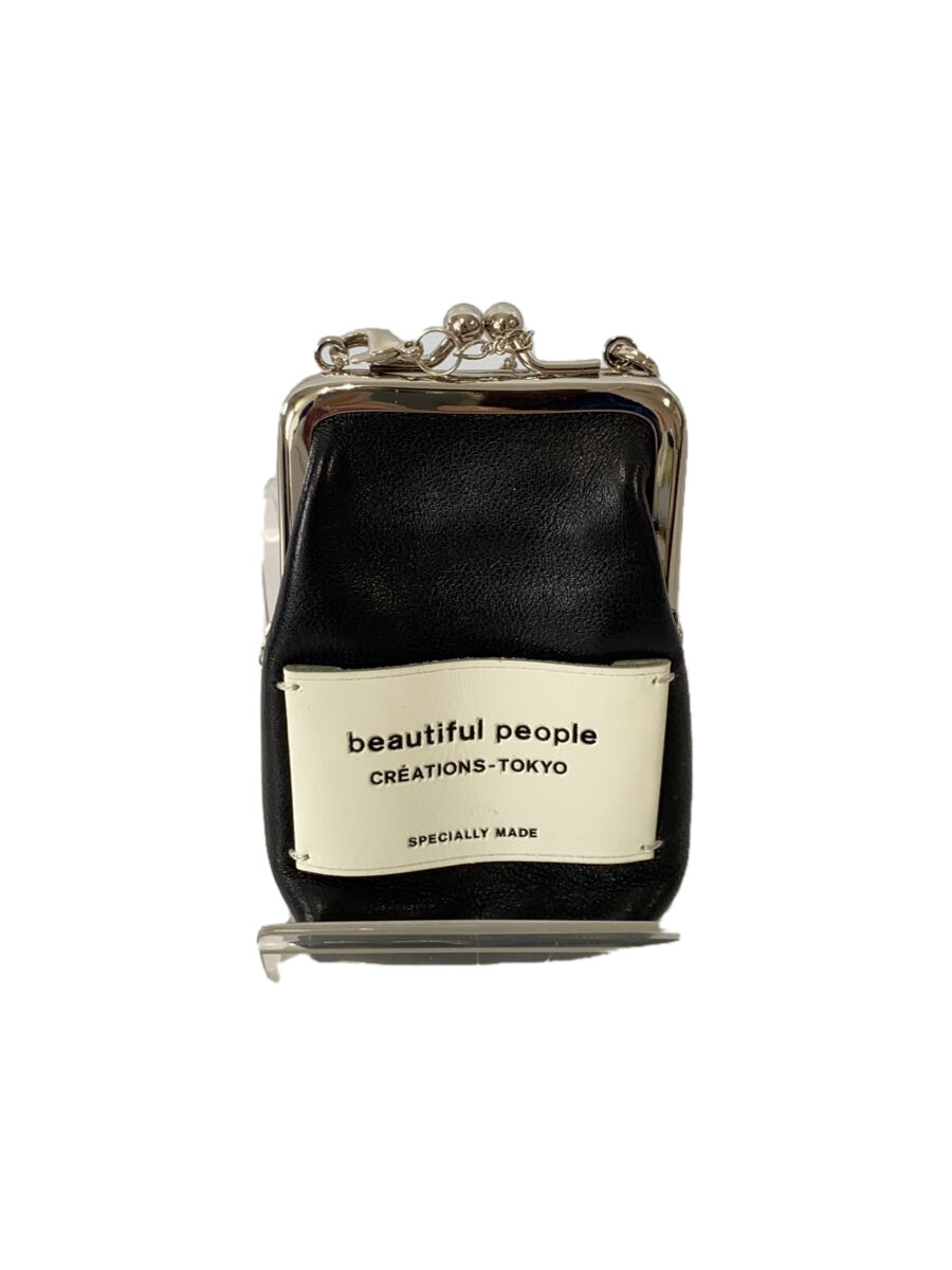 【中古】beautiful people◆MINI CLASP POUCH/ミニクラスプポーチ/チェーン付コインケース/レザー/BLK/レディース【服飾雑貨他】