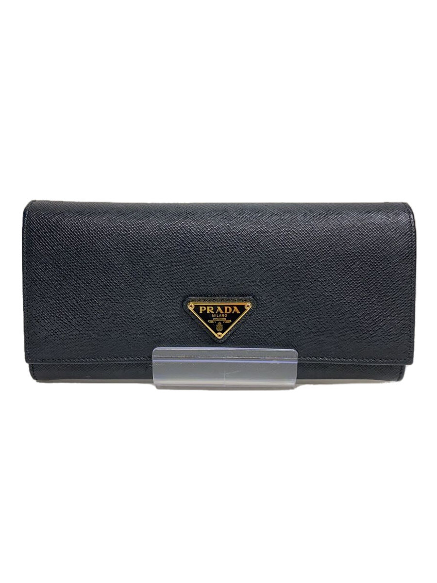 【中古】PRADA◆長財布/レザー/BLK/無地/レディース【服飾雑貨他】