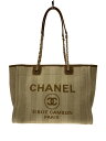 【中古】CHANEL◆ドーヴィルMM/トートバッグ/キャンバス/ベージュ/A67001/シャネル【バッグ】