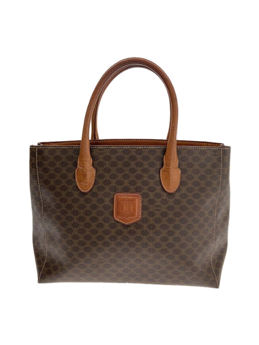 【中古】CELINE◆OLD/トートバッグハンドバッグ/レザー/ブラウン/マカダム柄/MC97/2/イタリア製【バッグ】