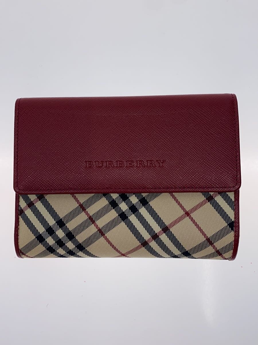 【中古】BURBERRY◆3つ折り財布/レザー/BRD/チェック/レディース/ノバチェック//【服飾雑貨他】