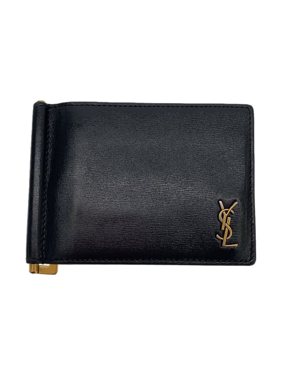 【中古】SAINT LAURENT◆2つ折り財布/レザー/BLK/メンズ/ALM607738・0422【服飾雑貨他】