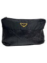 【中古】PRADA◆プラダ/ポーチ/ナイロン×パイソン/BLK/無地/ジップ破損【バッグ】(4)